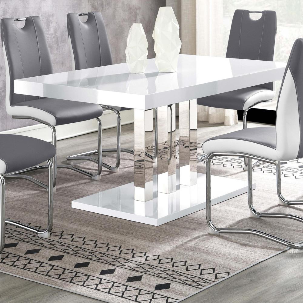 Brooklyn Rectangular Dining Table White High Gloss and Chrome. Picture 1