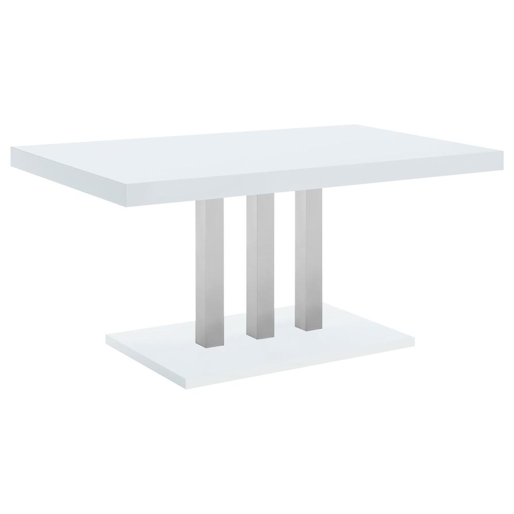 Brooklyn Rectangular Dining Table White High Gloss and Chrome. Picture 2
