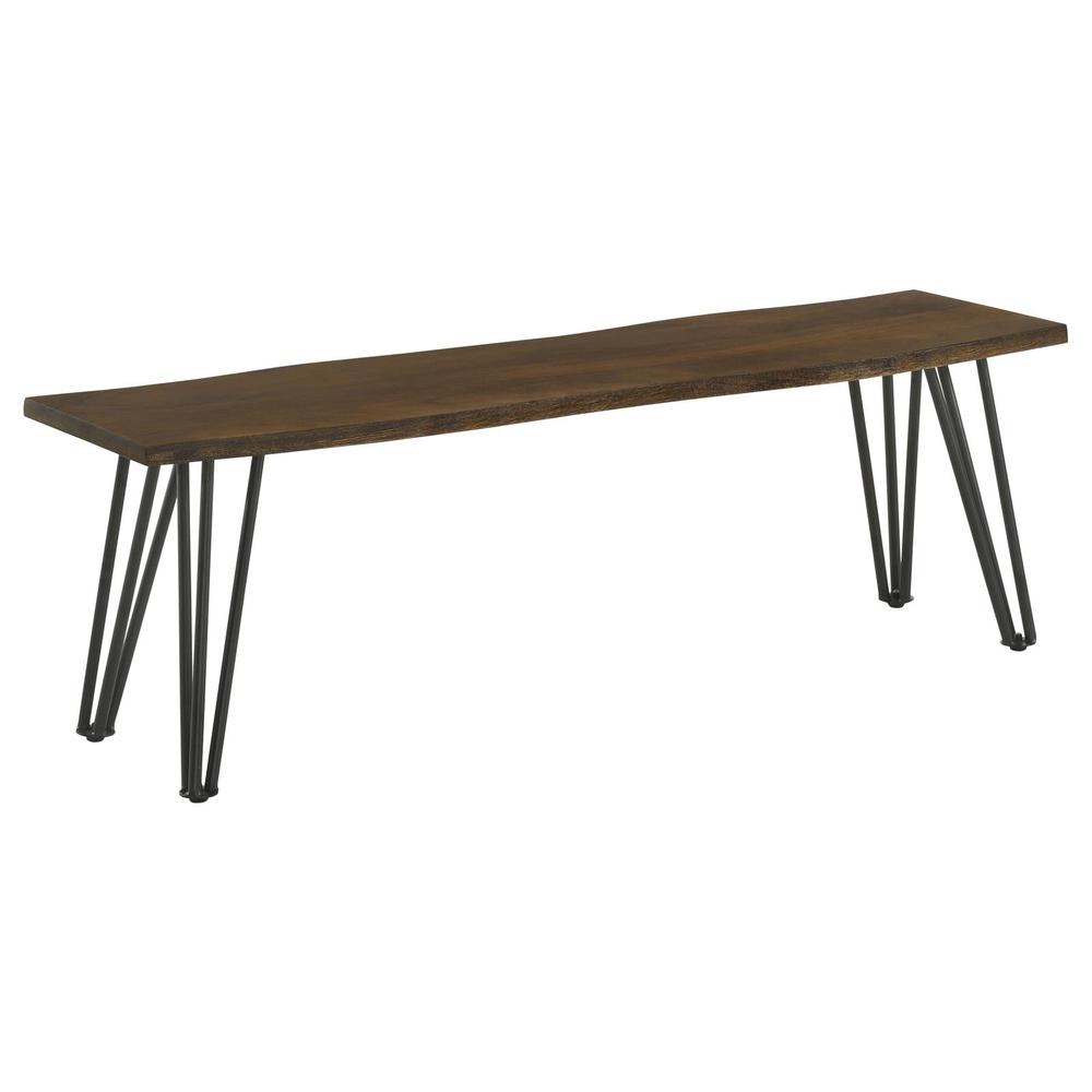 Topeka Live-edge Dining Bench Mango Cocoa and Gunmetal. Picture 1