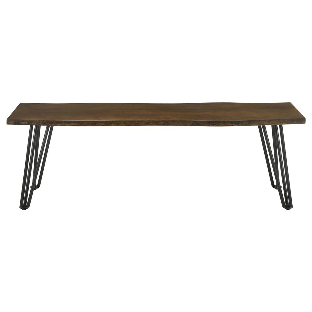 Topeka Live-edge Dining Bench Mango Cocoa and Gunmetal. Picture 3