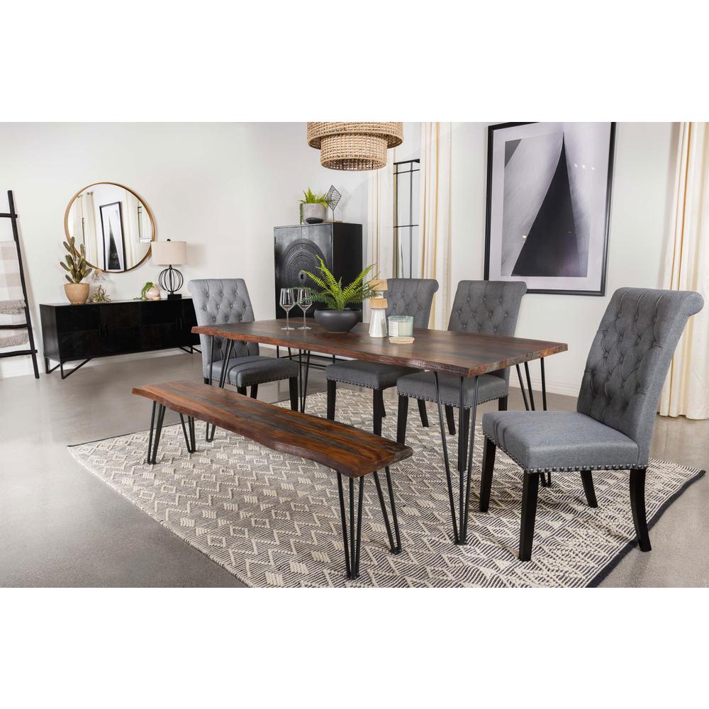 Neve Live-edge Dining Table with Hairpin Legs Sheesham Grey and Gunmetal. Picture 8