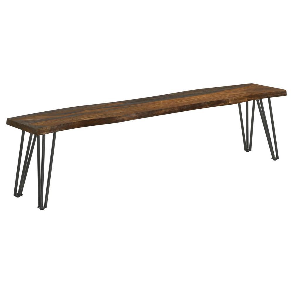 Neve Live-edge Dining Bench with Hairpin Legs Sheesham Grey and Gunmetal. Picture 2