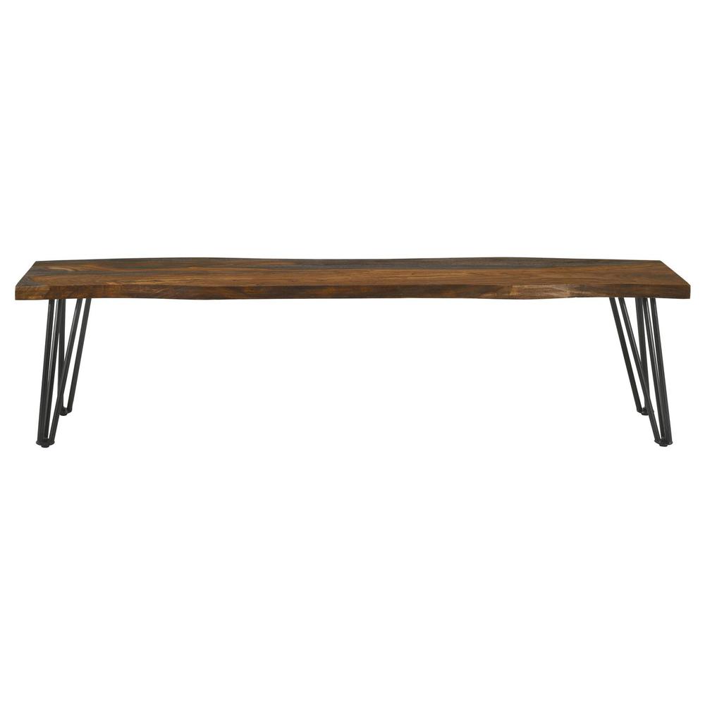 Neve Live-edge Dining Bench with Hairpin Legs Sheesham Grey and Gunmetal. Picture 3