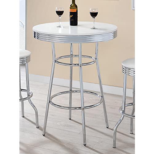 Theodore Round Bar Table Chrome and Glossy White. Picture 3