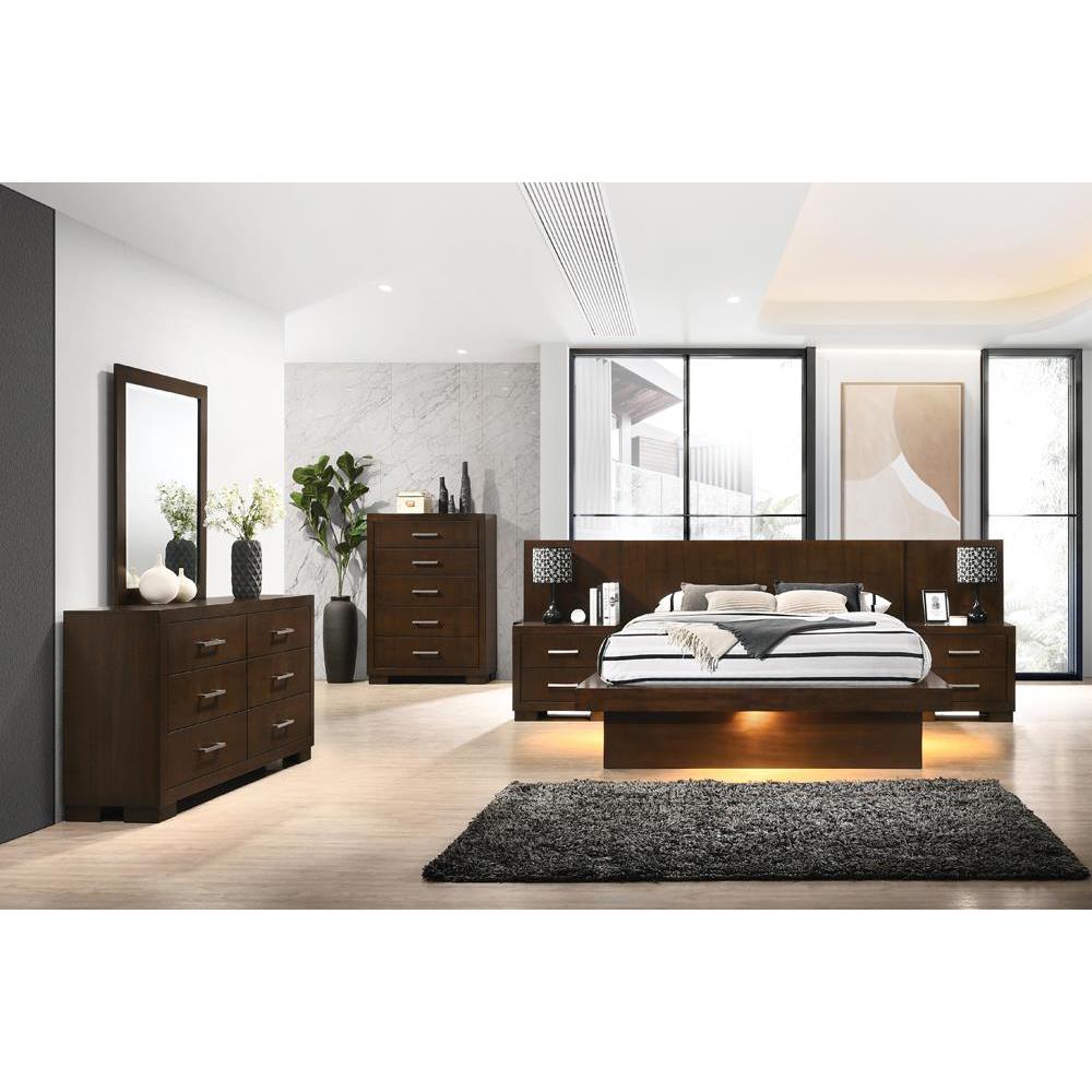 Jessica Queen Platform Bed with Rail Seating Cappuccino. Picture 2