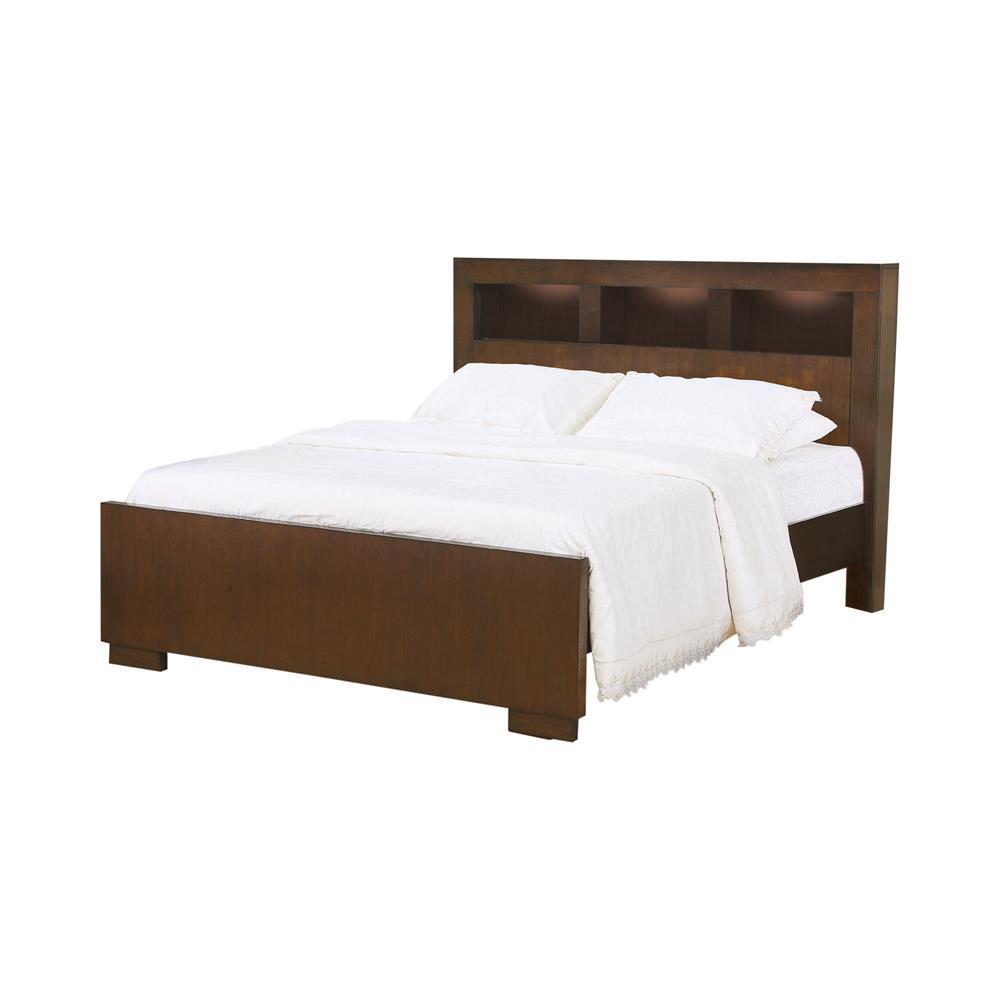 Jessica Eastern King Bed with Storage Headboard Cappuccino. Picture 1