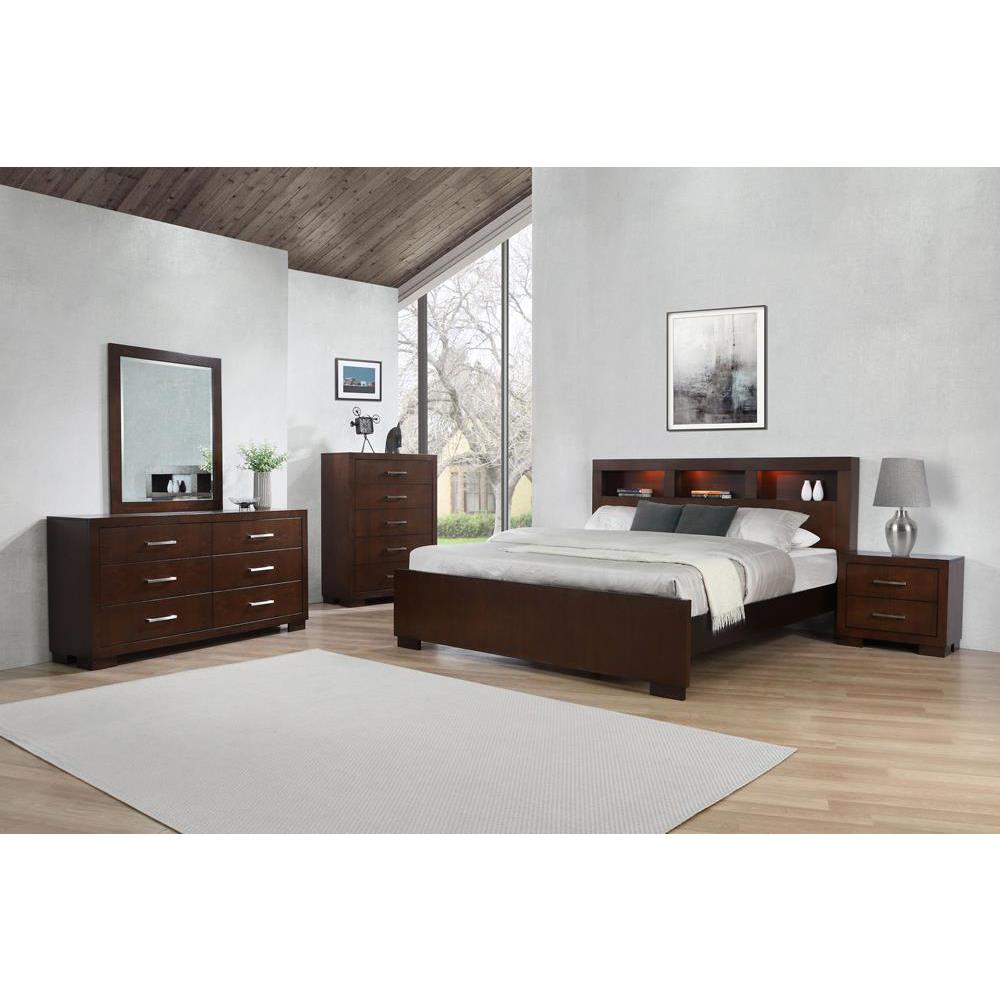 Jessica Eastern King Bed with Storage Headboard Cappuccino. Picture 2