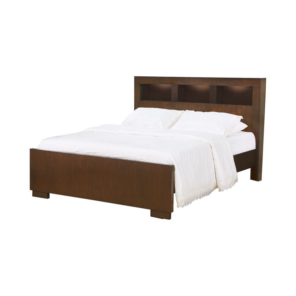 Jessica California King Bed with Storage Headboard Cappuccino. Picture 1