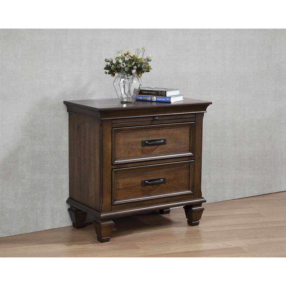 Franco 2-drawer Nightstand with Pull Out Tray Burnished Oak. Picture 6