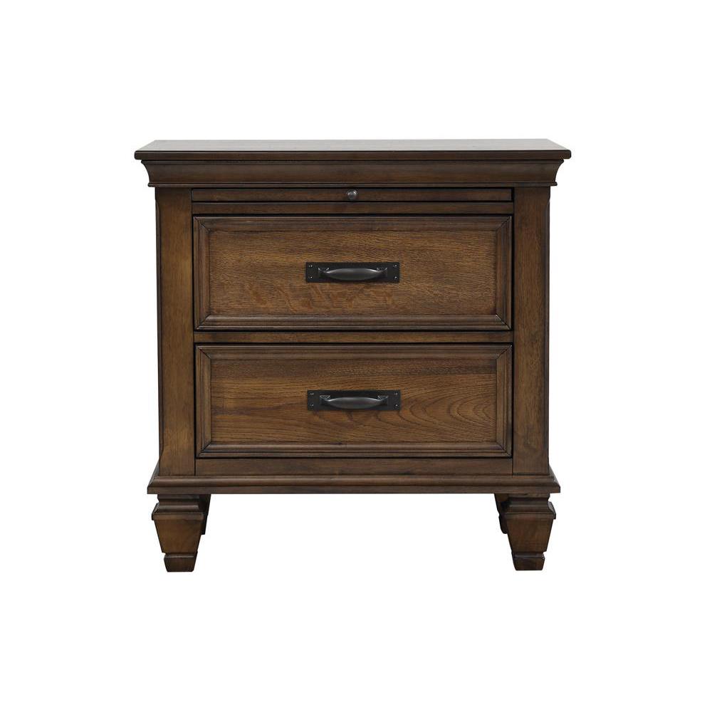 Franco 2-drawer Nightstand with Pull Out Tray Burnished Oak. Picture 1