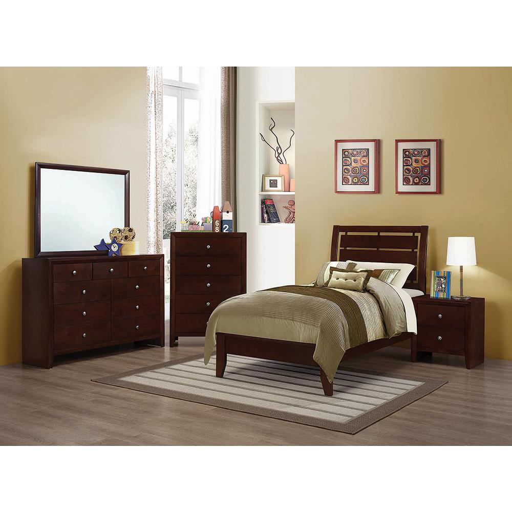 Serenity Twin Panel Bed with Cut-out Headboard Rich Merlot. Picture 1