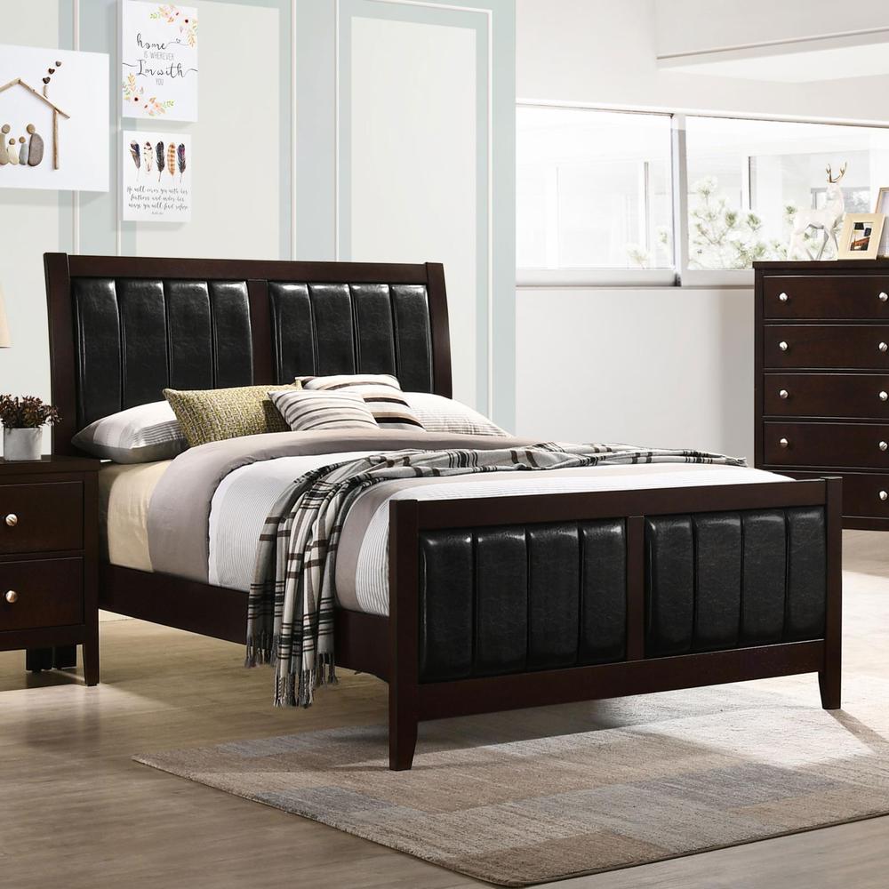 Carlton Full Upholstered Panel Bed Cappuccino and Black. Picture 1