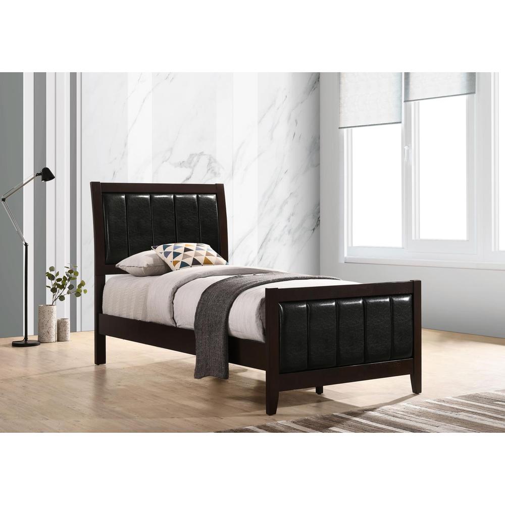 Carlton Twin Upholstered Panel Bed Cappuccino and Black. Picture 1