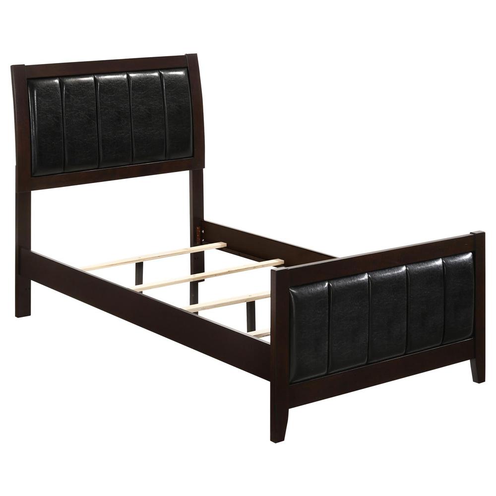 Carlton Twin Upholstered Panel Bed Cappuccino and Black. Picture 2