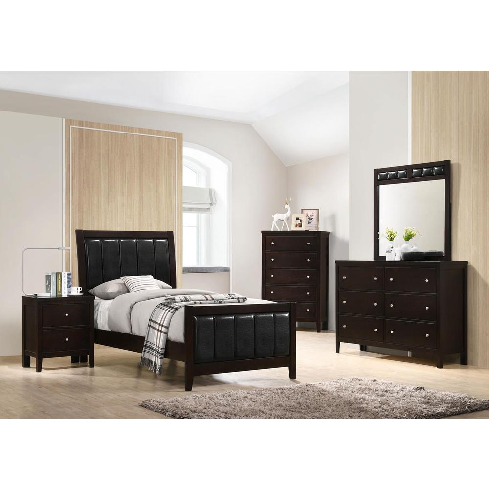Carlton Twin Upholstered Panel Bed Cappuccino and Black. Picture 5