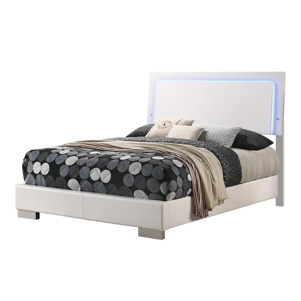 Felicity Full Panel Bed with LED Lighting Glossy White. Picture 1