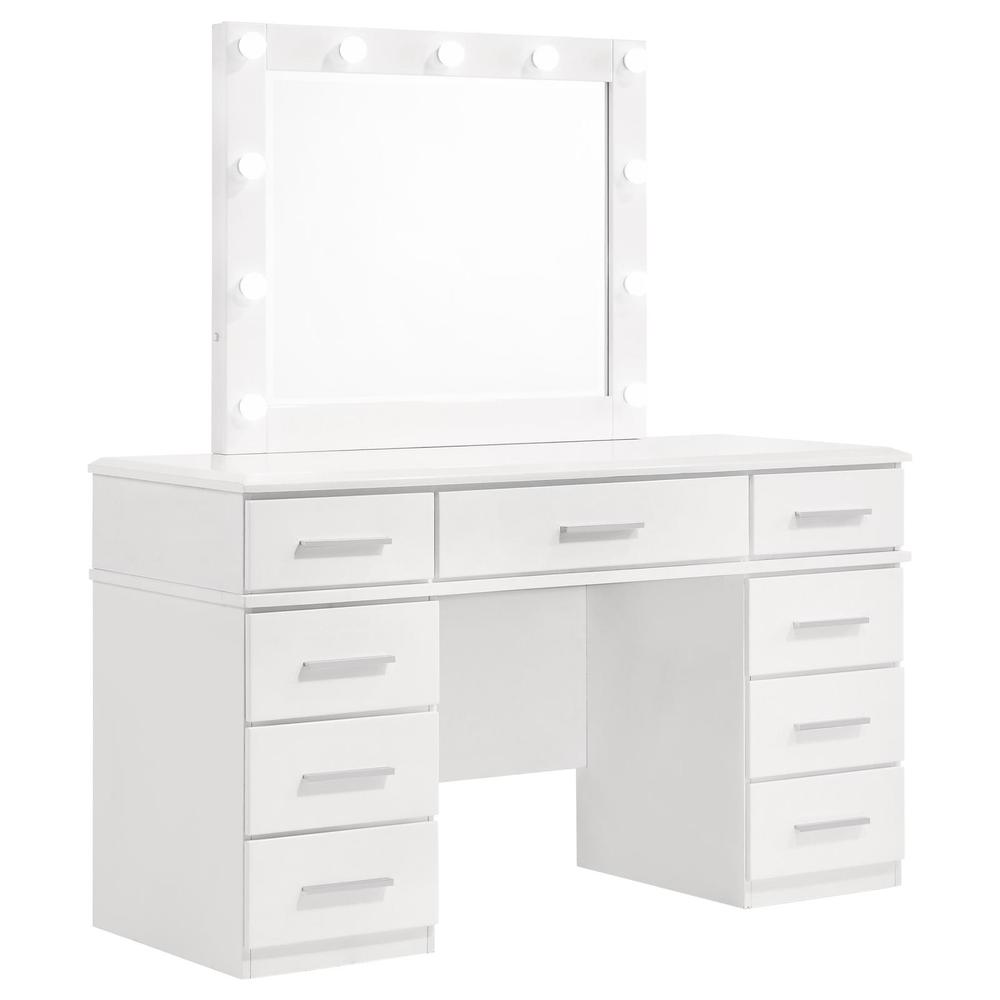 Felicity 9-drawer Vanity Desk with Lighted Mirror Glossy White. Picture 1