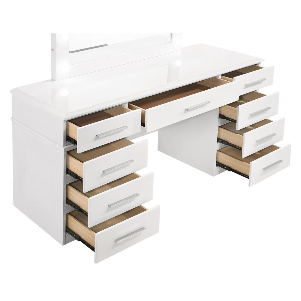 Felicity 9-drawer Vanity Desk with Lighted Mirror Glossy White. Picture 2