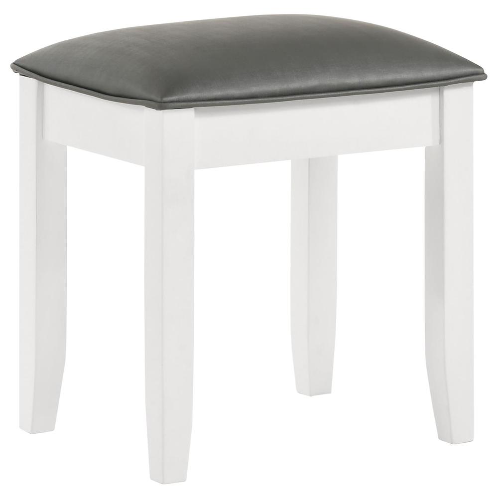Felicity Upholstered Vanity Stool Metallic and Glossy White. Picture 1
