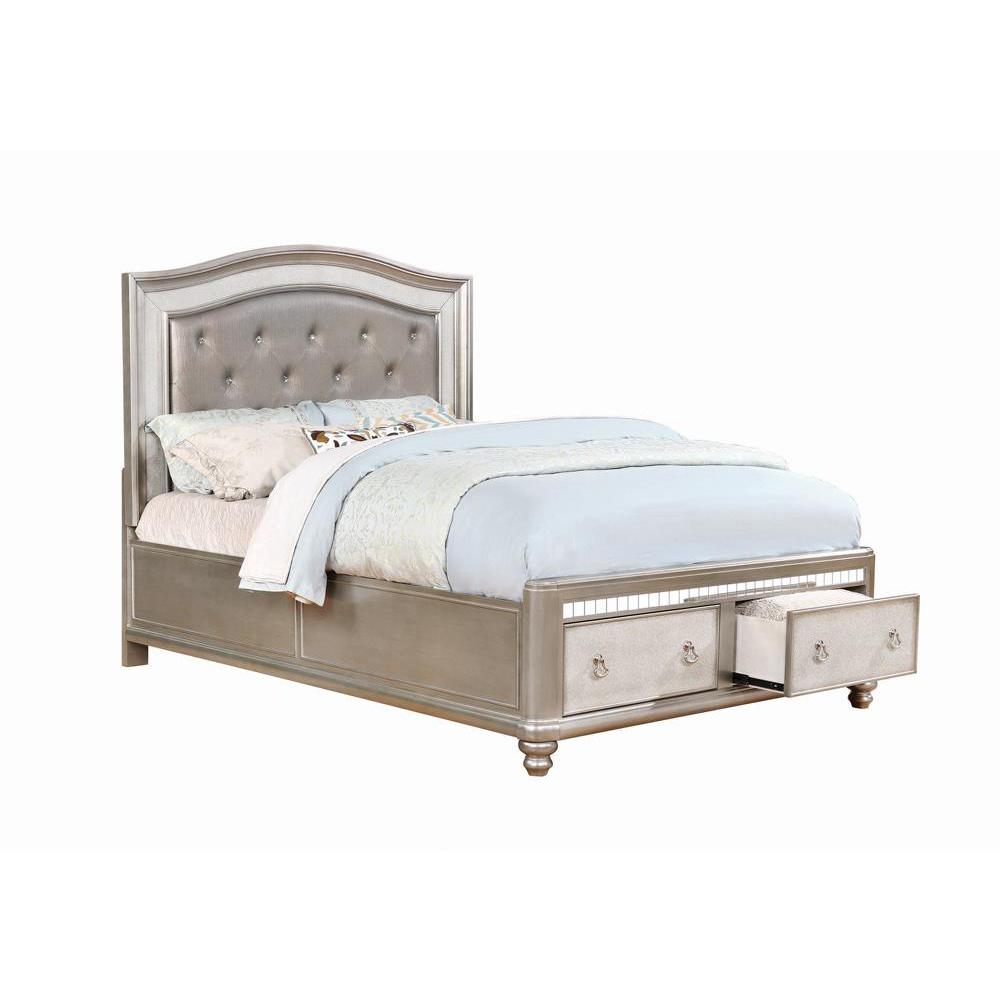 Bling Game Upholstered Storage Queen Bed Metallic Platinum. Picture 1
