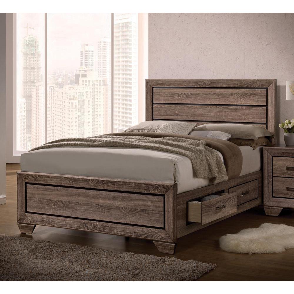 Kauffman Eastern King Storage Bed Washed Taupe. Picture 1