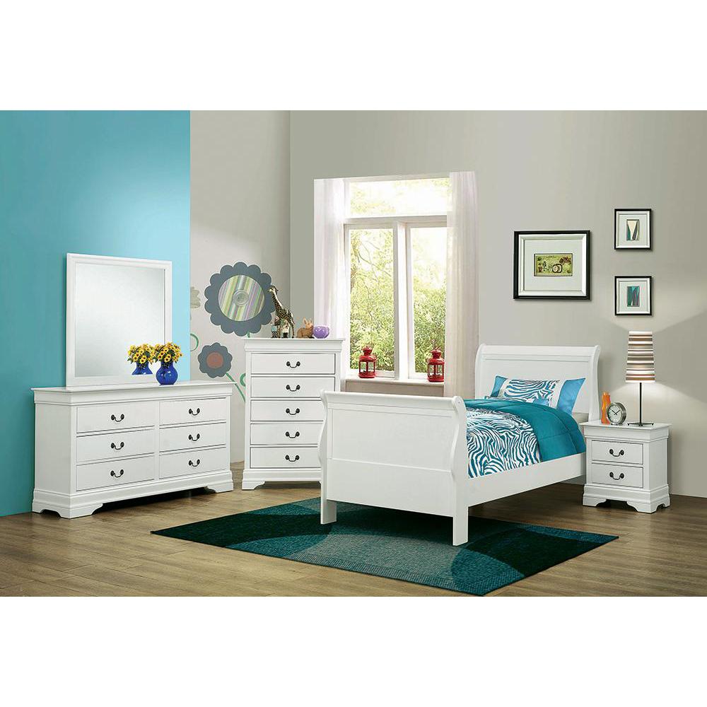 Louis Philippe Twin Sleigh Panel Bed White. Picture 1