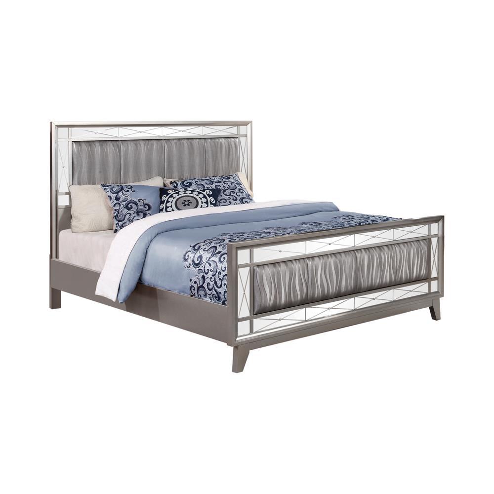 Leighton Queen Panel Bed with Mirrored Accents Mercury Metallic. Picture 2