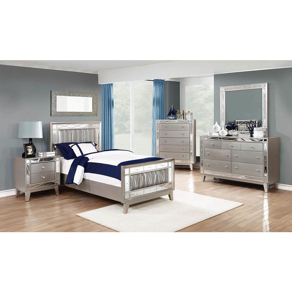 Leighton Twin Panel Bed with Mirrored Accents Mercury Metallic. Picture 1