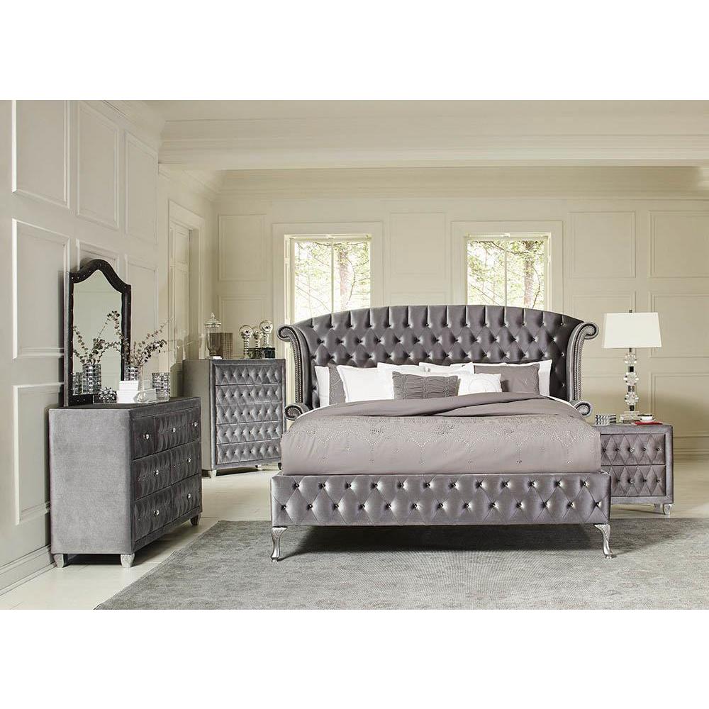 Deanna Eastern King Tufted Upholstered Bed Grey. Picture 1