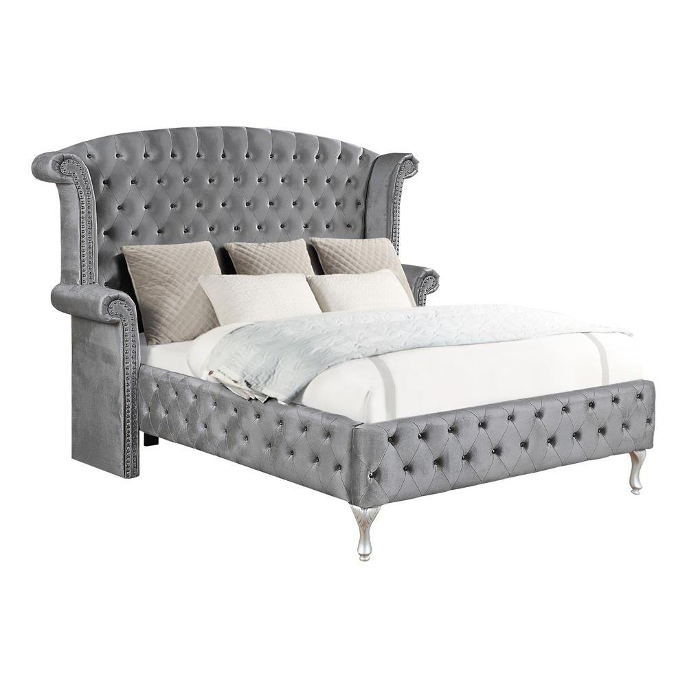 Deanna Eastern King Tufted Upholstered Bed Grey. Picture 2