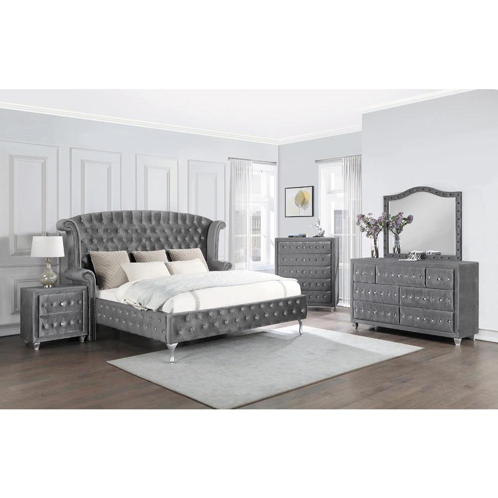 Deanna Eastern King Tufted Upholstered Bed Grey. Picture 5