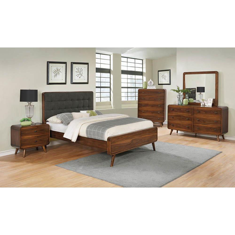 Robyn Eastern King Bed with Upholstered Headboard Dark Walnut. Picture 1