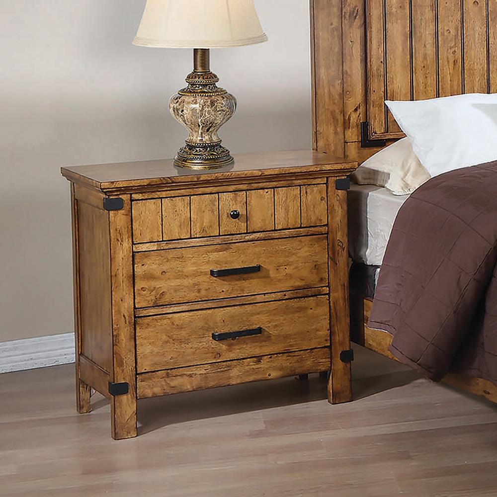 Brenner 3-drawer Night Stand Rustic Honey. Picture 3