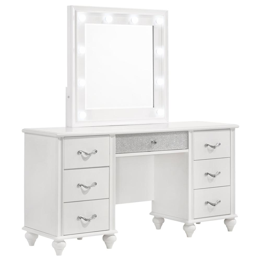 Barzini 7-drawer Vanity Desk with Lighted Mirror White. Picture 1