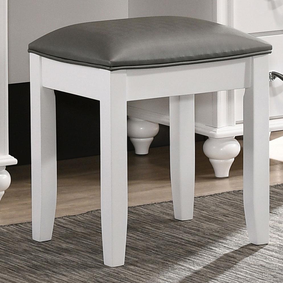 Barzini Upholstered Vanity Stool Metallic and White. Picture 1