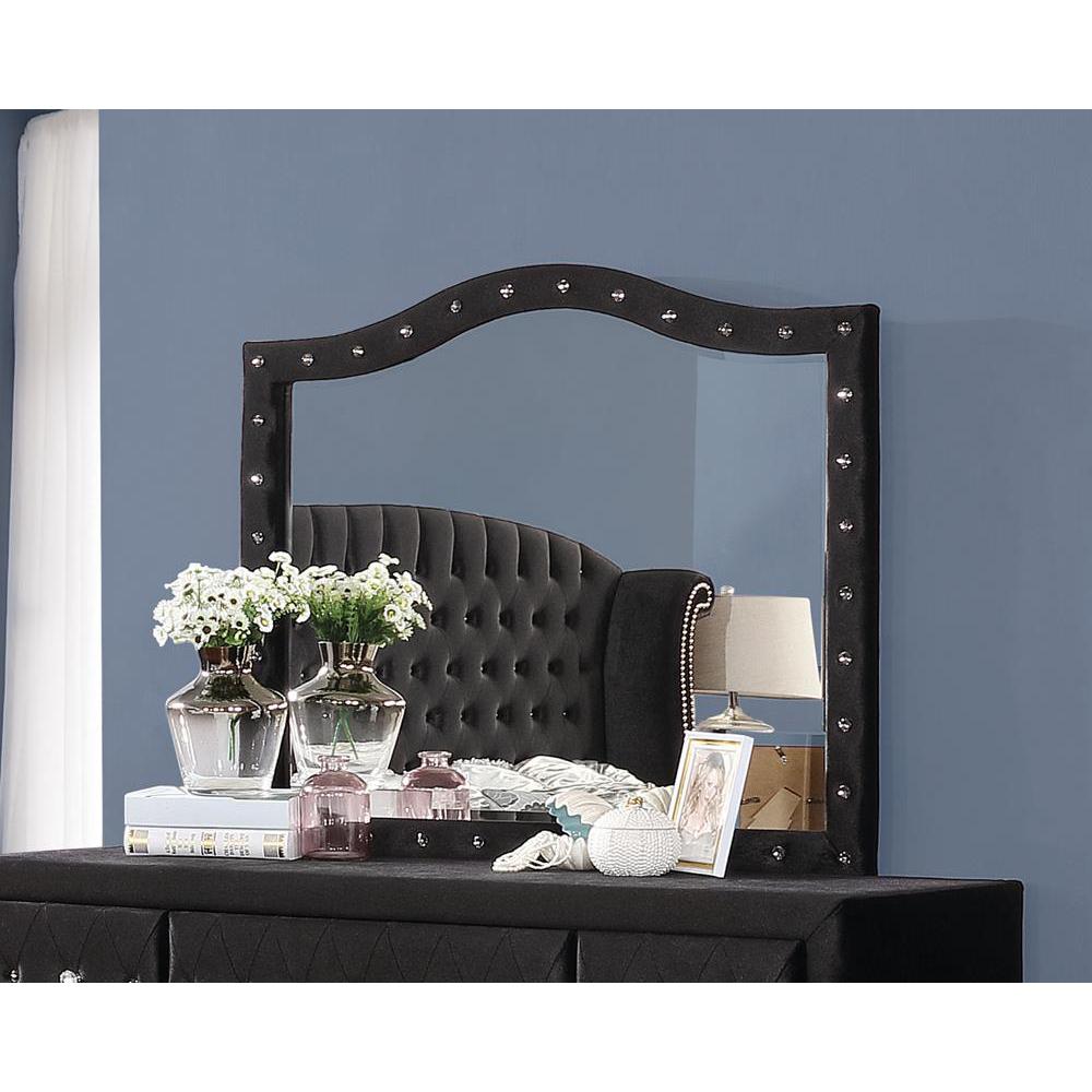 Deanna Button Tufted Dresser Mirror Black. Picture 1