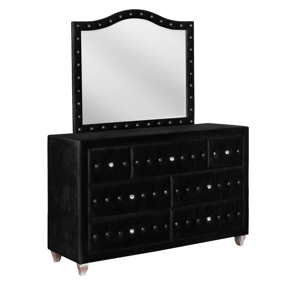 Deanna Button Tufted Dresser Mirror Black. Picture 3