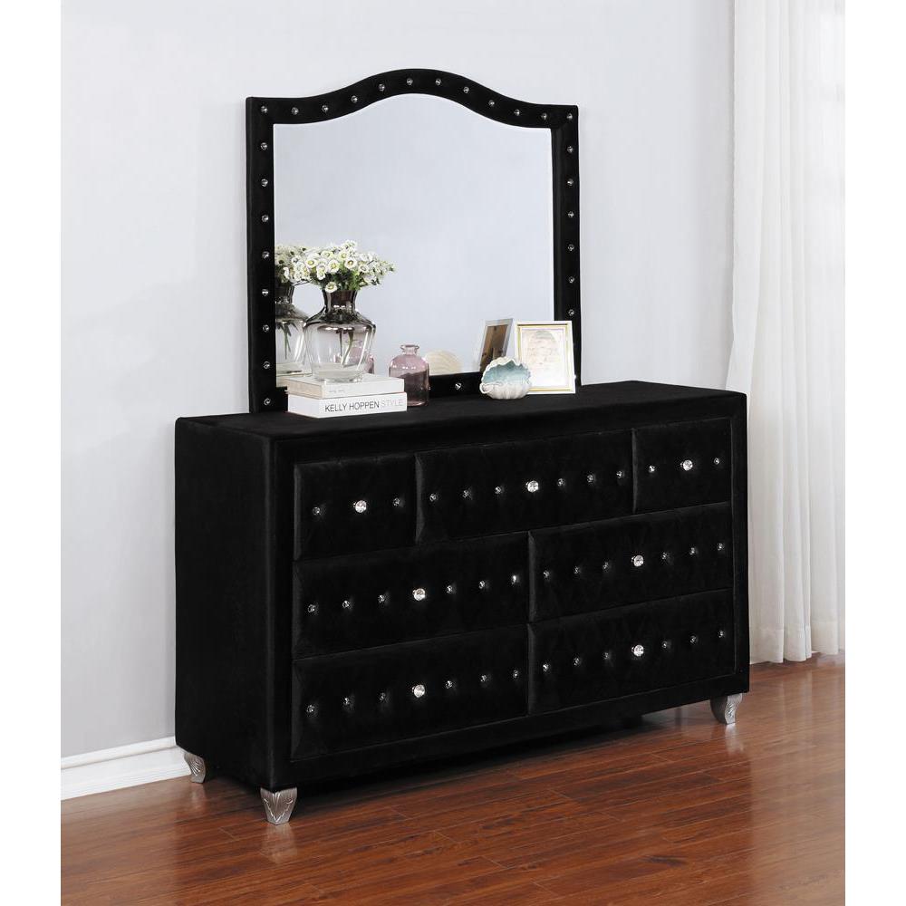 Deanna Button Tufted Dresser Mirror Black. Picture 5