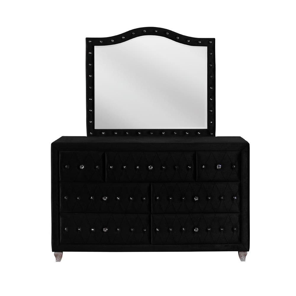 Deanna Button Tufted Dresser Mirror Black. Picture 7
