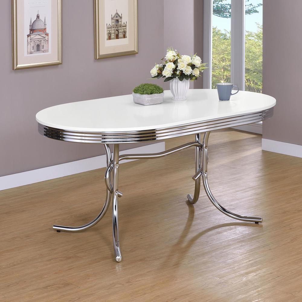 Retro Oval Dining Table Glossy White and Chrome. Picture 1