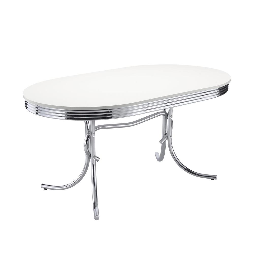 Retro Oval Dining Table Glossy White and Chrome. Picture 7