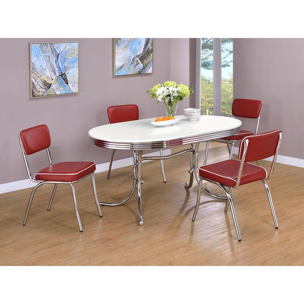 Retro 5-piece Oval Dining Set Glossy White and Red. Picture 9