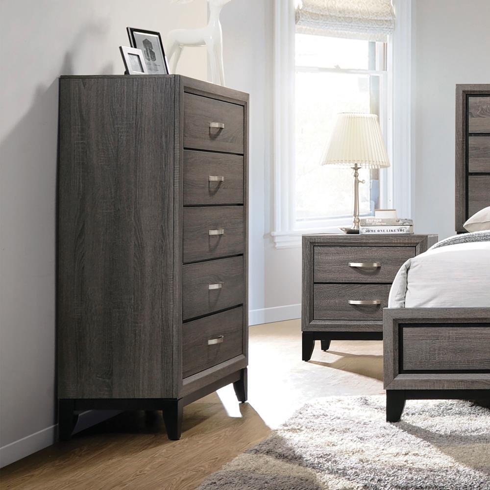 Watson 5-drawer Chest Grey Oak and Black. Picture 2