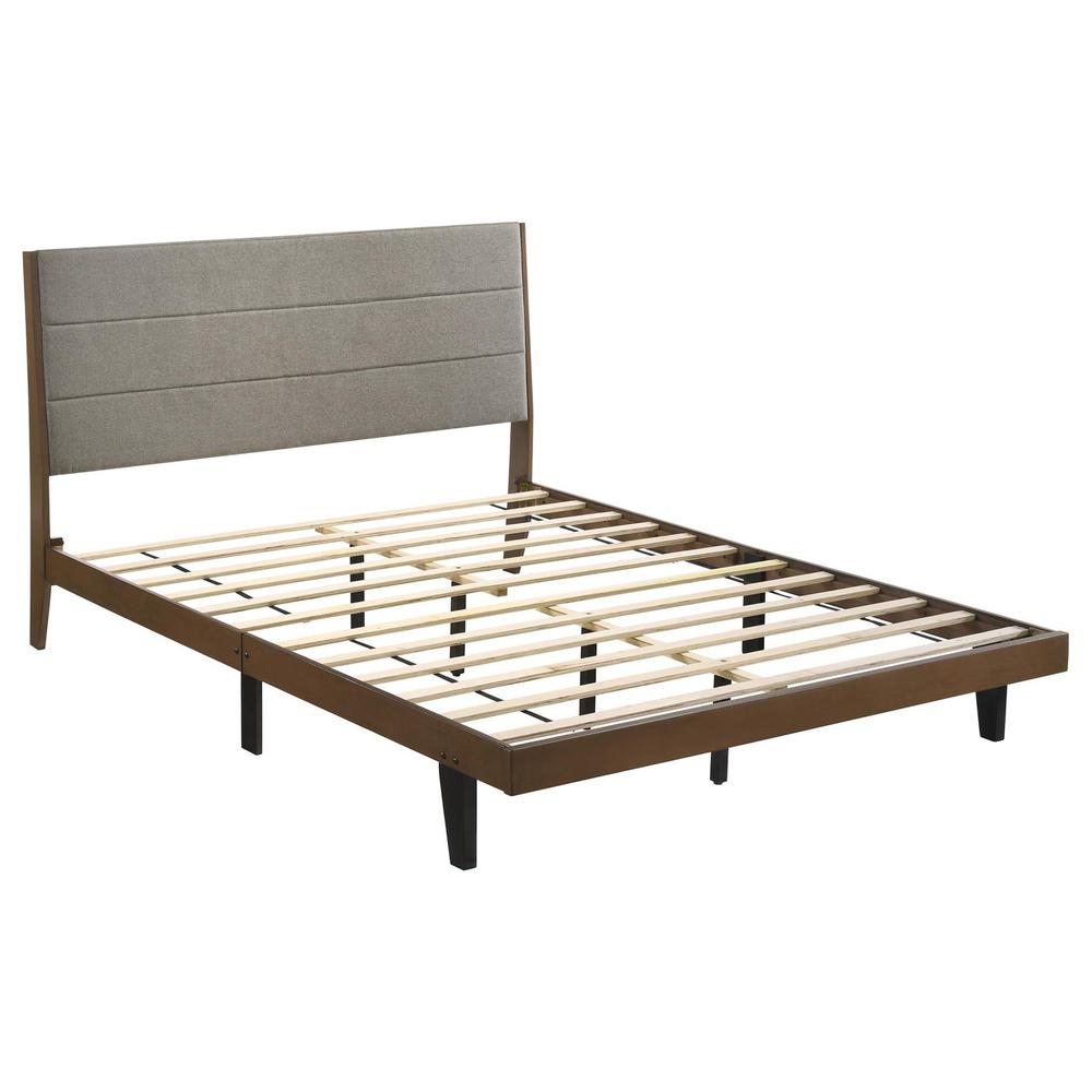 Mays Upholstered Queen Platform Bed Walnut Brown and Grey. Picture 2