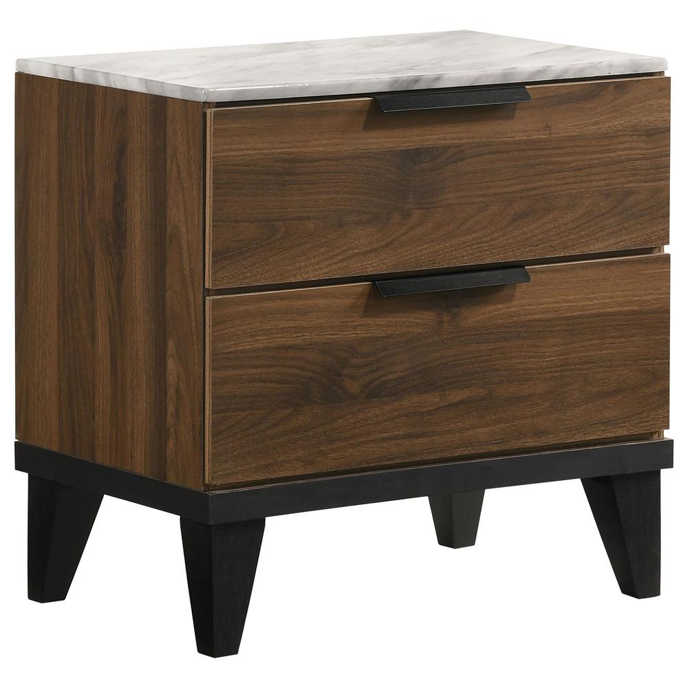 Mays 2-drawer Nightstand Walnut Brown with Faux Marble Top. Picture 2