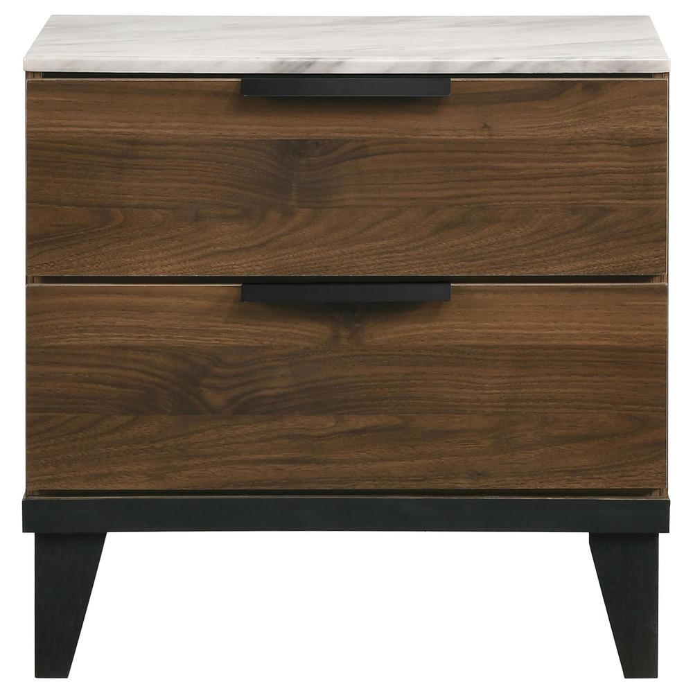 Mays 2-drawer Nightstand Walnut Brown with Faux Marble Top. Picture 3