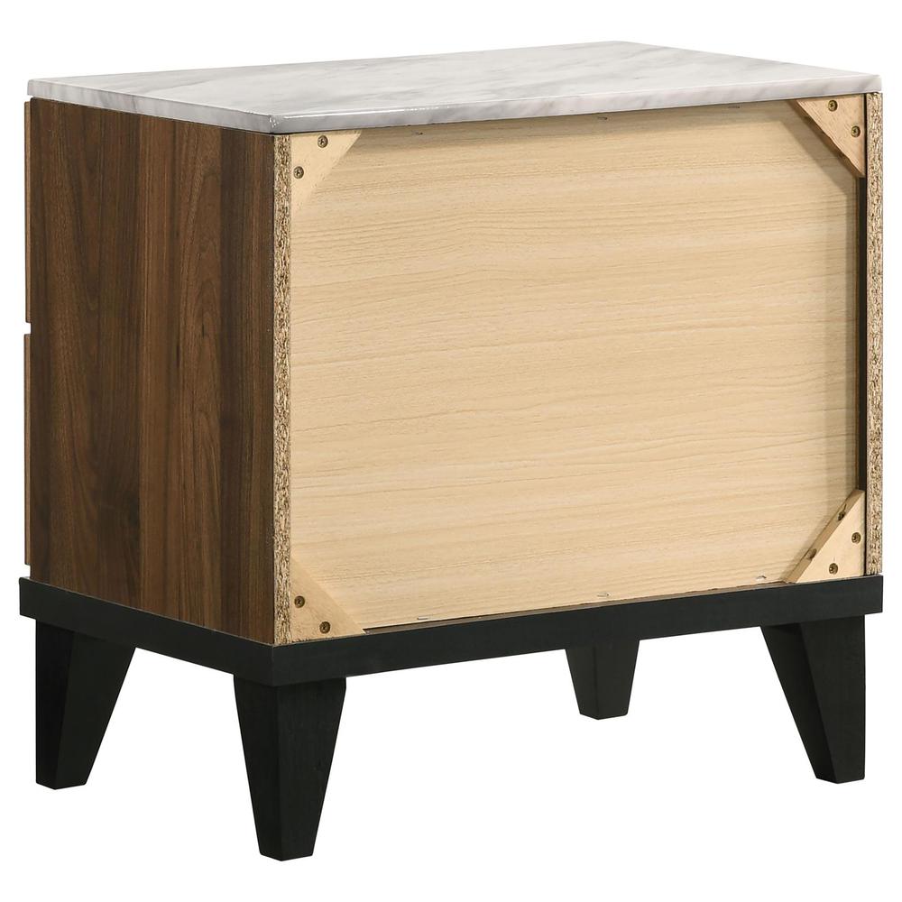 Mays 2-drawer Nightstand Walnut Brown with Faux Marble Top. Picture 4