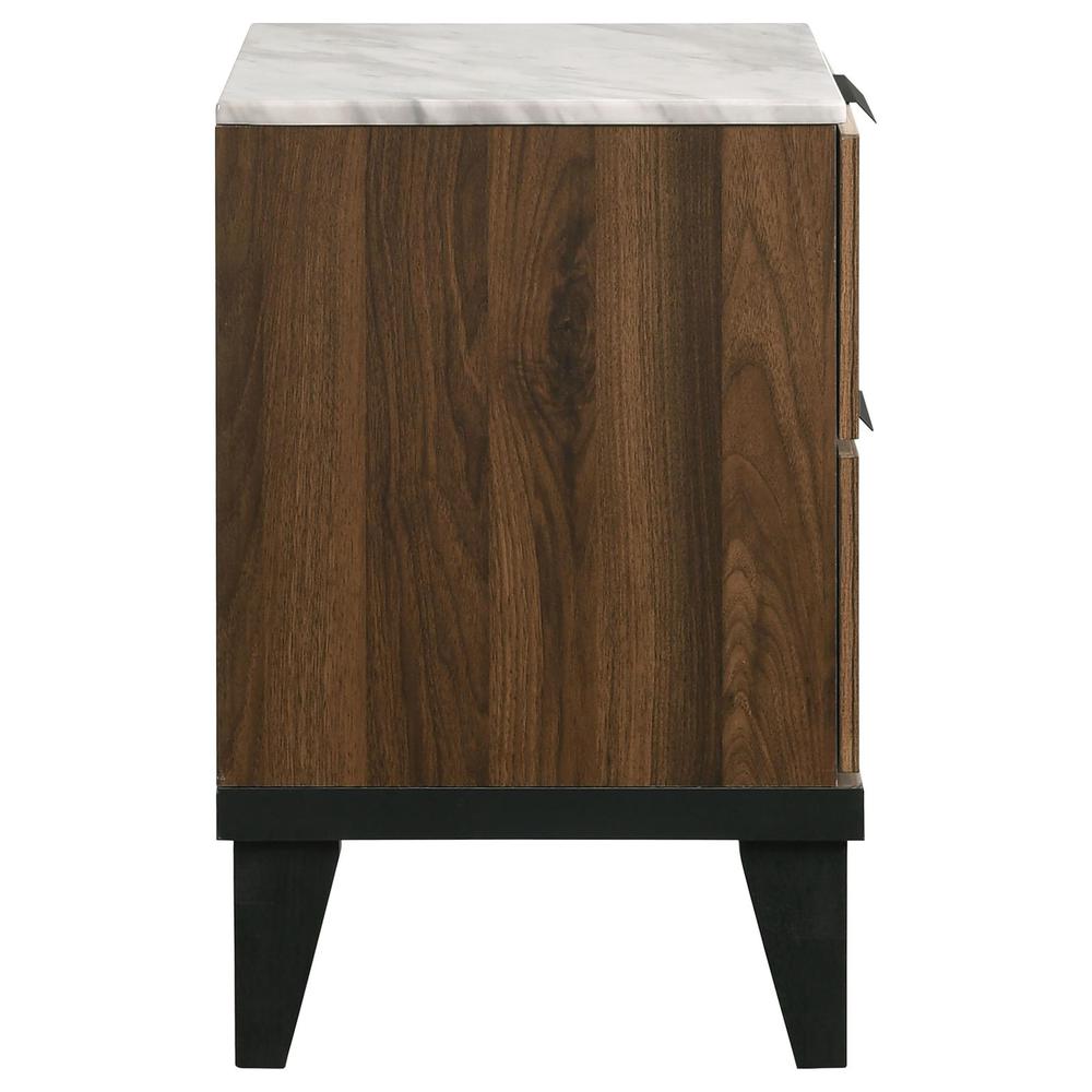 Mays 2-drawer Nightstand Walnut Brown with Faux Marble Top. Picture 6
