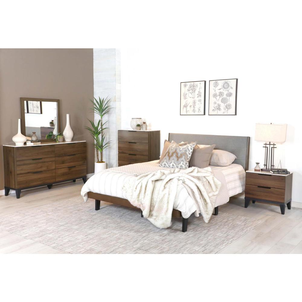 Mays 2-drawer Nightstand Walnut Brown with Faux Marble Top. Picture 11