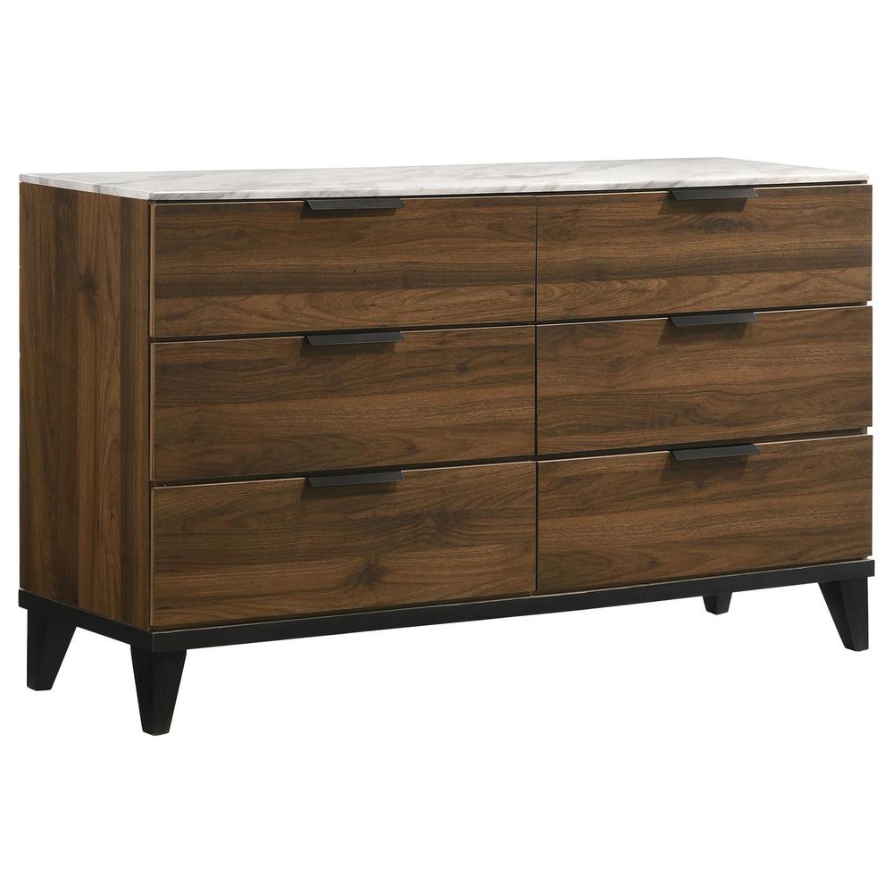 Mays 6-drawer Dresser Walnut Brown with Faux Marble Top. Picture 2
